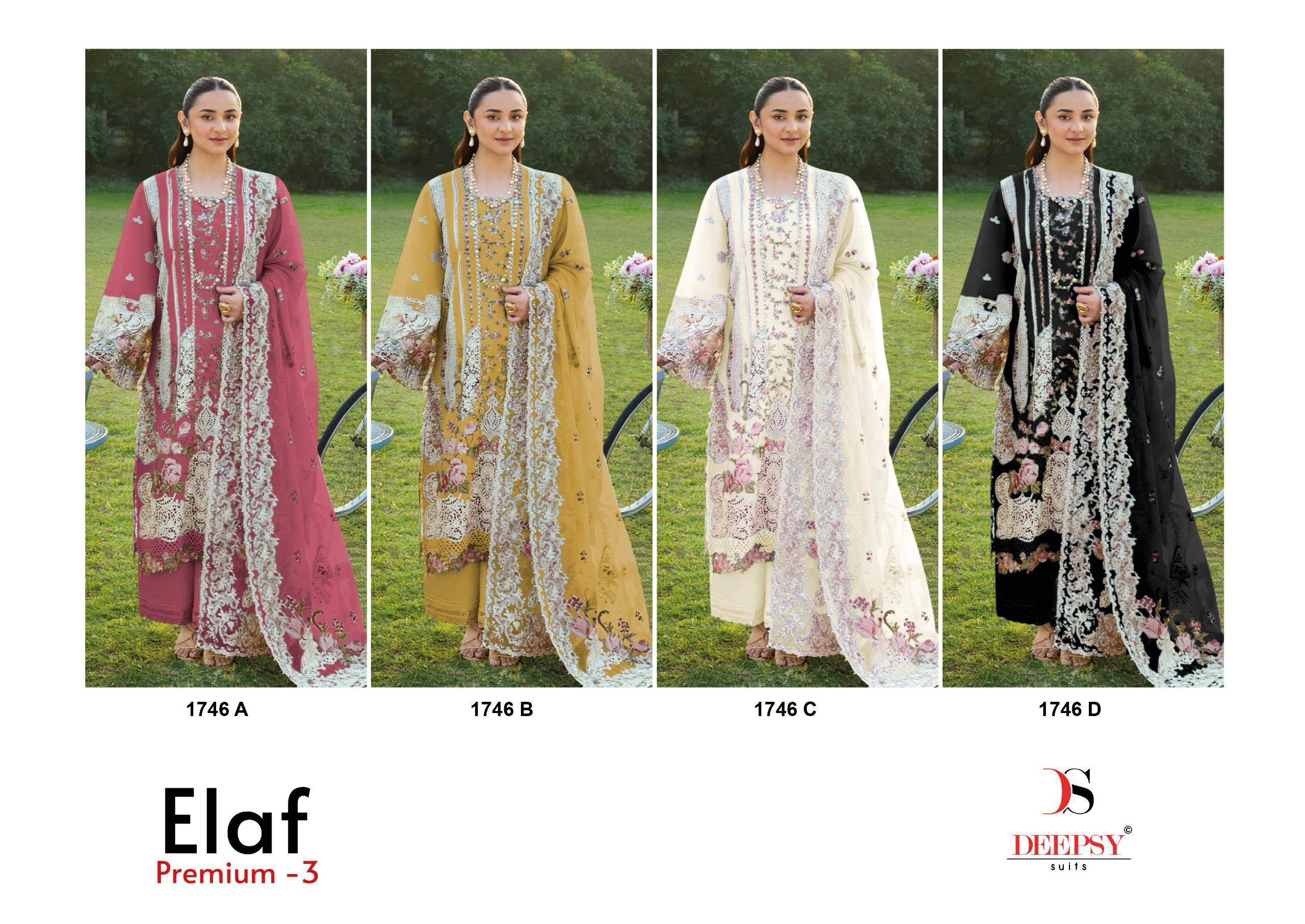 ELAF  Premium-3 Luxury Lawn by DEEPSY SUITS 1746 Series Beautiful Pakistani Suits Wear Pure Cotton Dresses At Wholesale Price